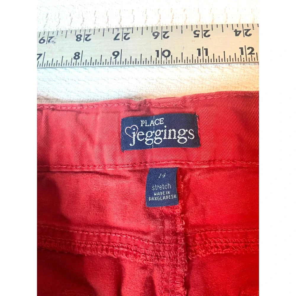 The Childrens Place Girls Red Stretch Jeggings Size 14 Slim Fit Heart Pockets
